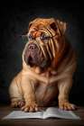 Shar-pei dog with manuscript. AI Generated. Art Print